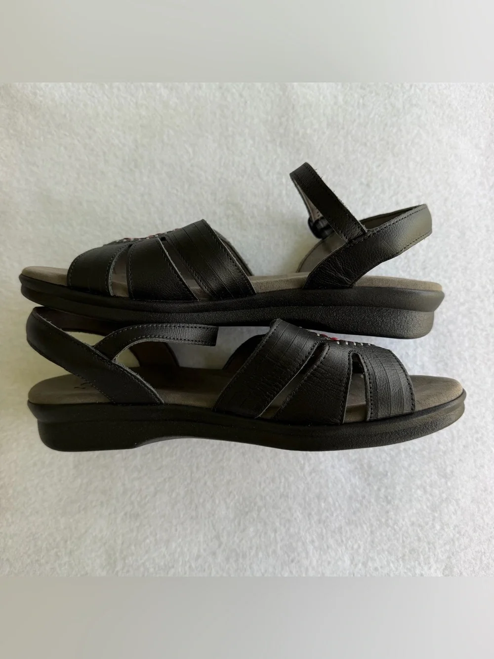 SAS Handcrafted Leather Huarache Sandals Black Stitch Detail Ankle Strap Size 10